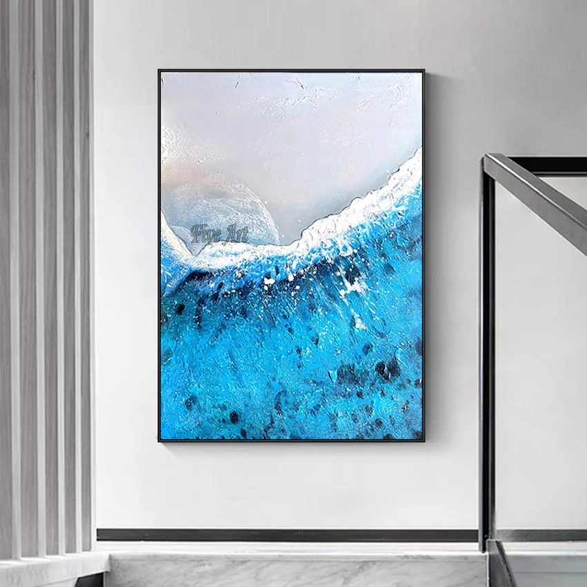 

Blue Acrylic 3d Picture Beautiful Scenery Canvas Art Wall Without Framed Artwork Abstract Seascape Oil Painting Decoration