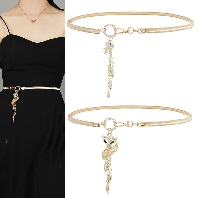 

Gold Round Metal Chain Belt For Women Elegant High Waist Female Long Belts Dress Jeans Decorative Chain Straps Waistband