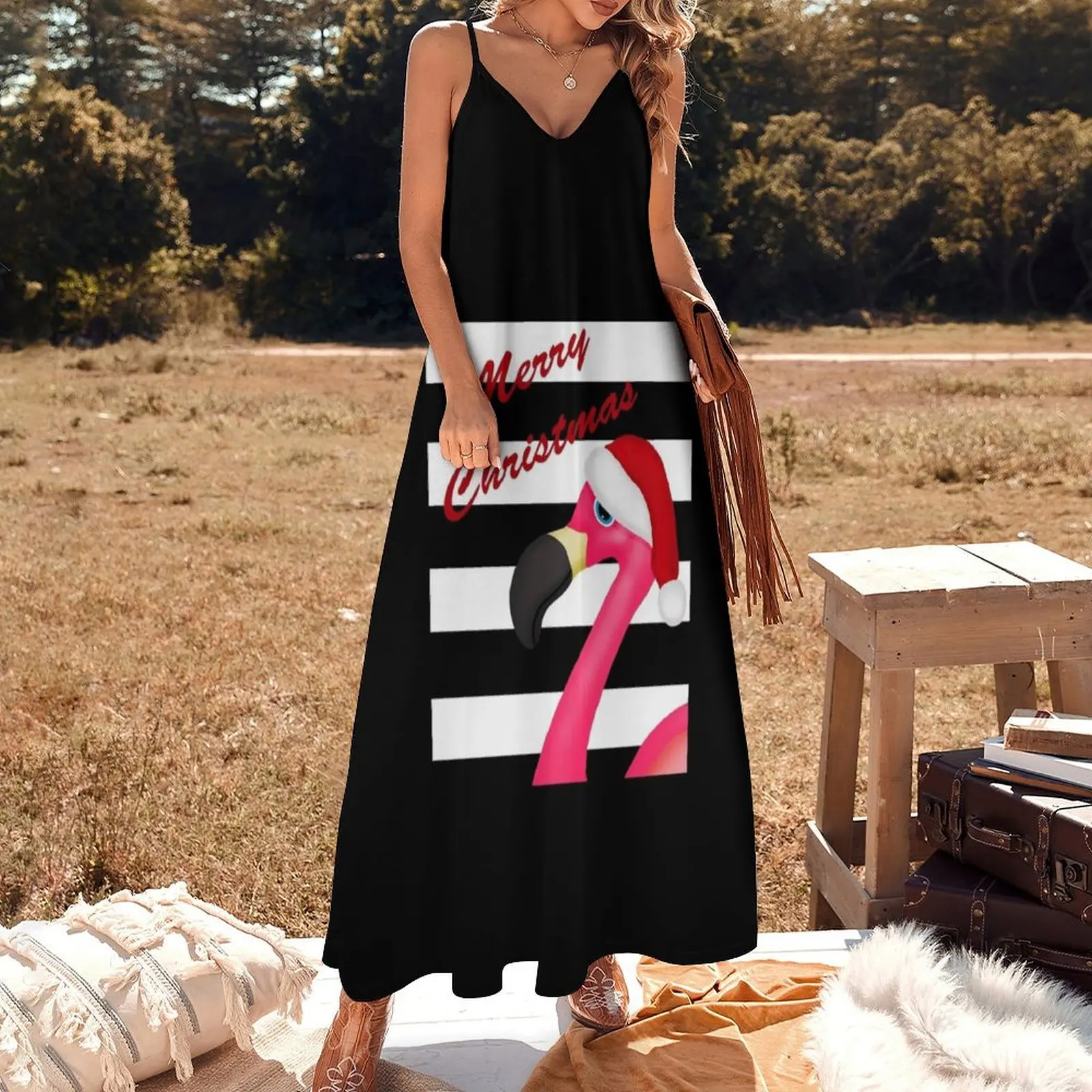 Розовое рождественское длинное платье без рукавов с фламинго одежда летняя юбка