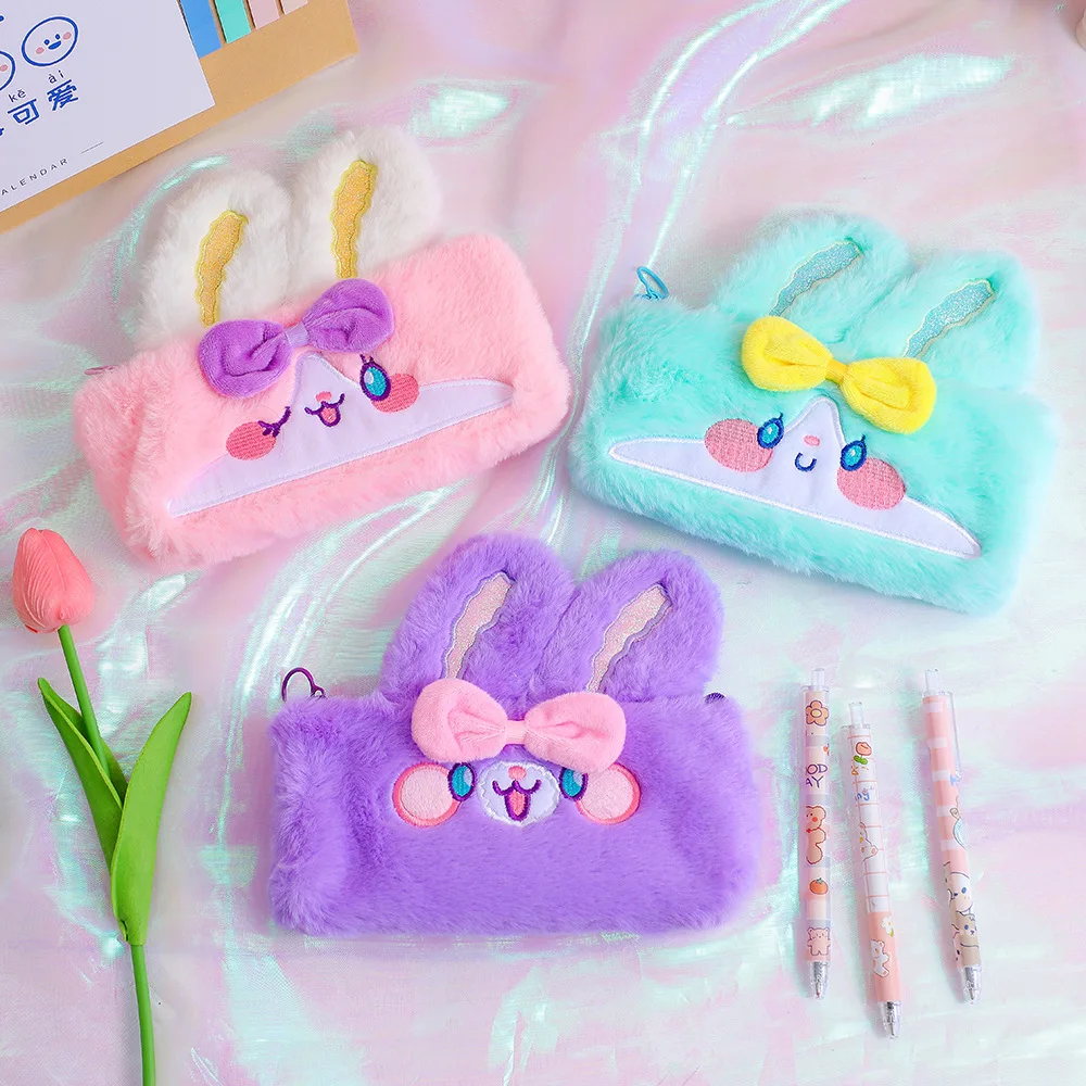 

Winter Pencil Cases For Girls Korean Stationery Rabbit Pencil Pouch Trousse Plush Pen Case School Supplies Cute Pencil Case