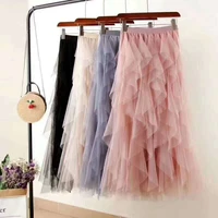 tutu tulle long maxi skirt women fashion 2022 korean cute pink high waist pleated skirt mesh female lady aesthetic faldas