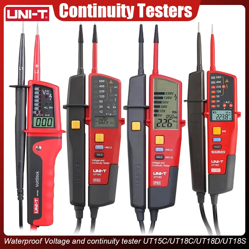 Фото UNI-T тестеры напряжения UT18C UT18D UT15C детектор непрерывности последовательности фаз, ЖК-дисплей, автоматический диапазон, IP65, водонепроницаемый измеритель №1