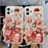 cute kirby cartoon animals flash liquid quicksand phone cases for iphone 13 12 11 pro max xr xs max 8 x 7 shockproof shell girl