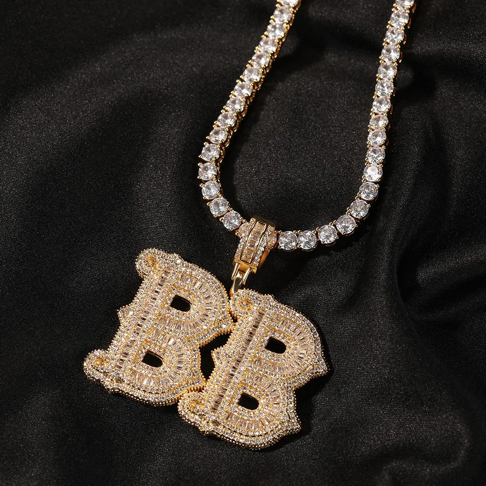 

Custom Name Iced Out Baguette Cubic Zirconia Initial Letter Pendant Stainless Steel Chain Necklace Hiphop Punk Jewelry For Gift