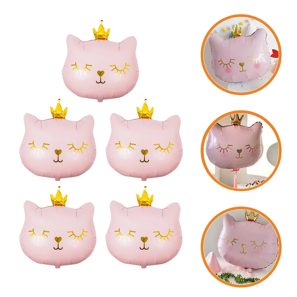 

5 Pcs Black Accent Decor Foil Balloons Cute Animal Wedding Celebration Baby Cat Aluminum Crown