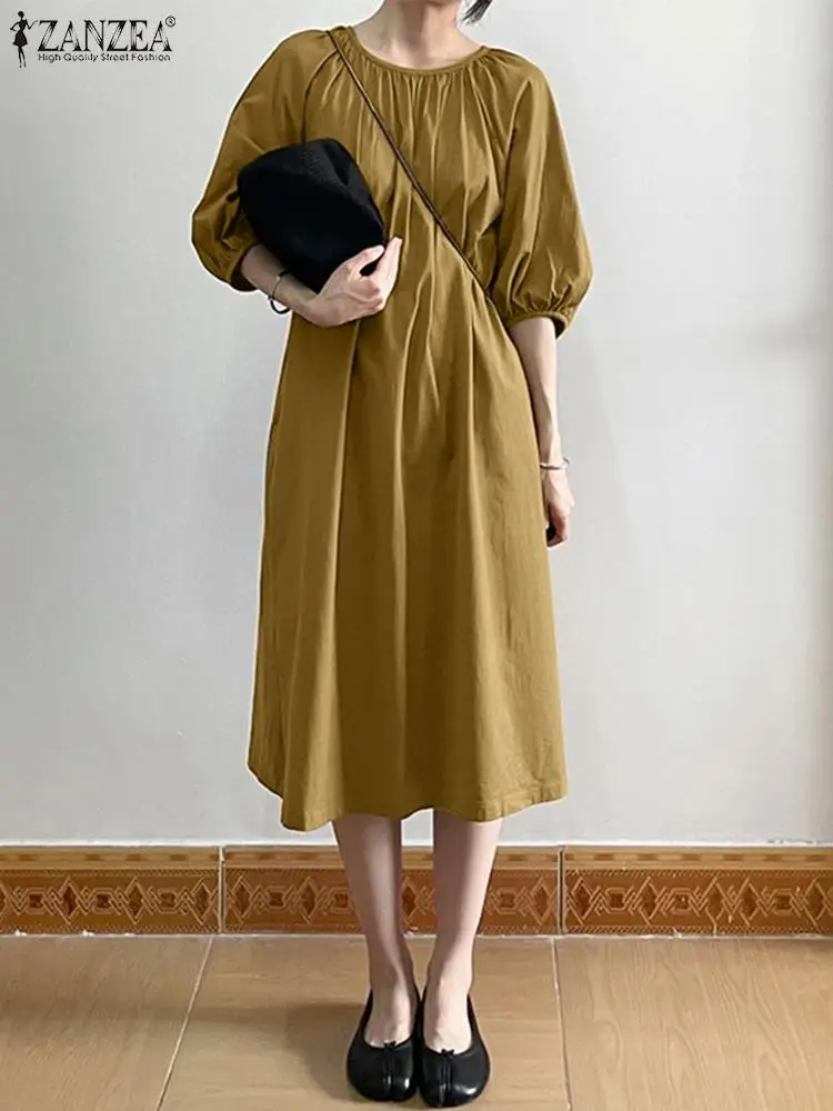 

Платье ZANZEA женское вечернее однотонное в винтажном стиле, элегантный свободный сарафан миди с коротким рукавом для свиданий и отдыха, больш...