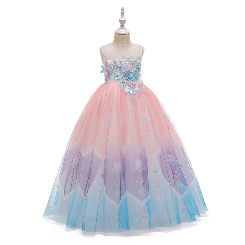 

2022 Carnival Costume New Vestidos Bow Sleeveless Evening Dresses Flower Girl Long Princess Dress For Girls Party Dresses 4-12Y