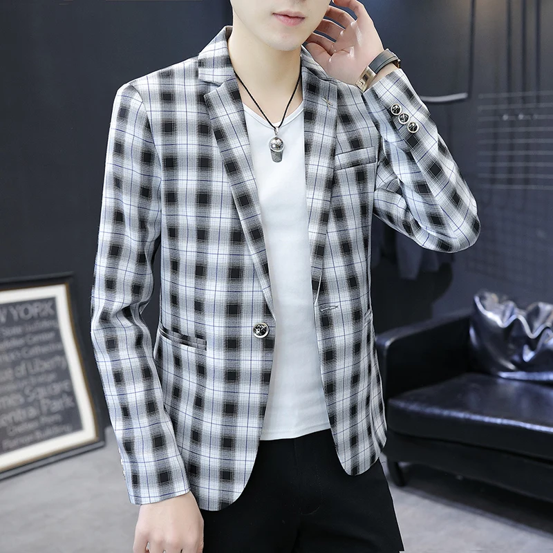 

Autumn New Men's Blazer Korean Slim Fashion Hair Stylist Social Versatile Suit Coat Nightclub DJ StageHost Men's Dress Plus Size