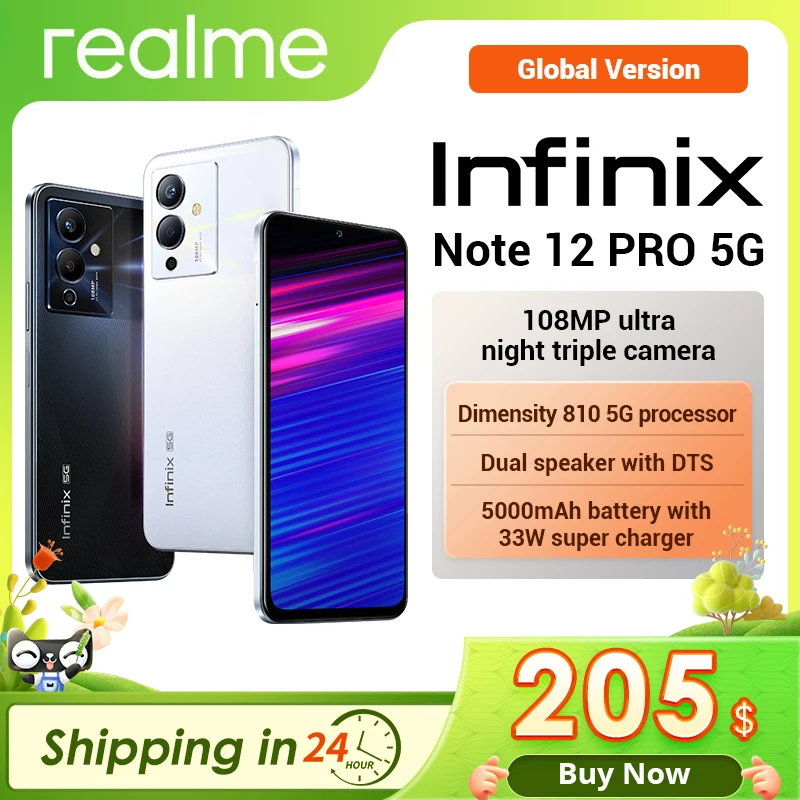 Infinix NOTE 12 PRO 5G Smartphone 6nm Dimensity 810 Ultra Processor 6.7" FHD+ AMOLED 108MP Camera Mobile Phone
