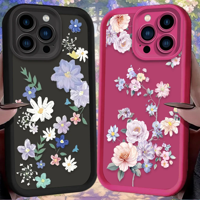 Beautiful Cartoon Flowers Phone Case For iPhone 15 14 16 13 12 11 Pro Max X XS S XR SE 2020 7 8 Plus iphone16 Back Cover