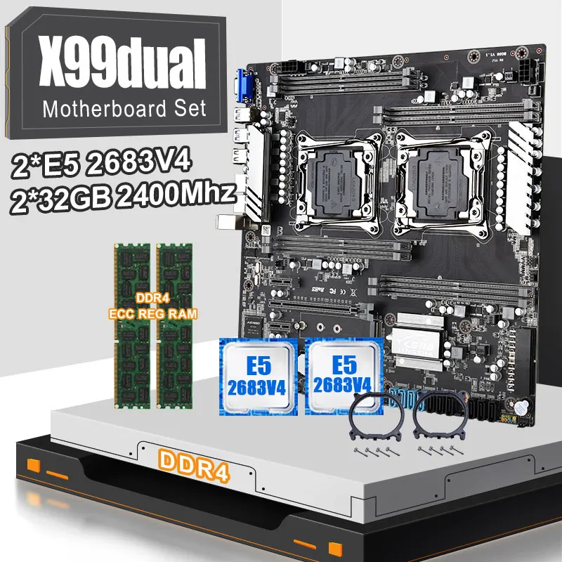 

Комплект материнской платы JINGSHA X99Dual LGA 2011-3 с 2 шт. XEON E5 2696V4 и 8 шт. DDR4 8 Гб ECC REG RAM VGA USB3.0 8-канальный Mobox