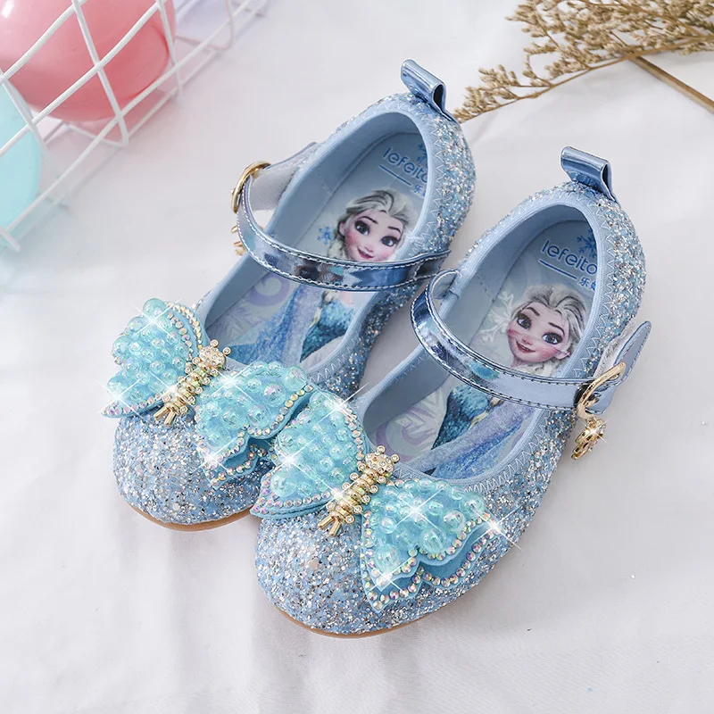 

Frozen 2 Elsa Princess Kids Leather Sandals for Girls Bow Casual Shoes Glitter Children Sandals Butterfly Knot Party Dance Shoes