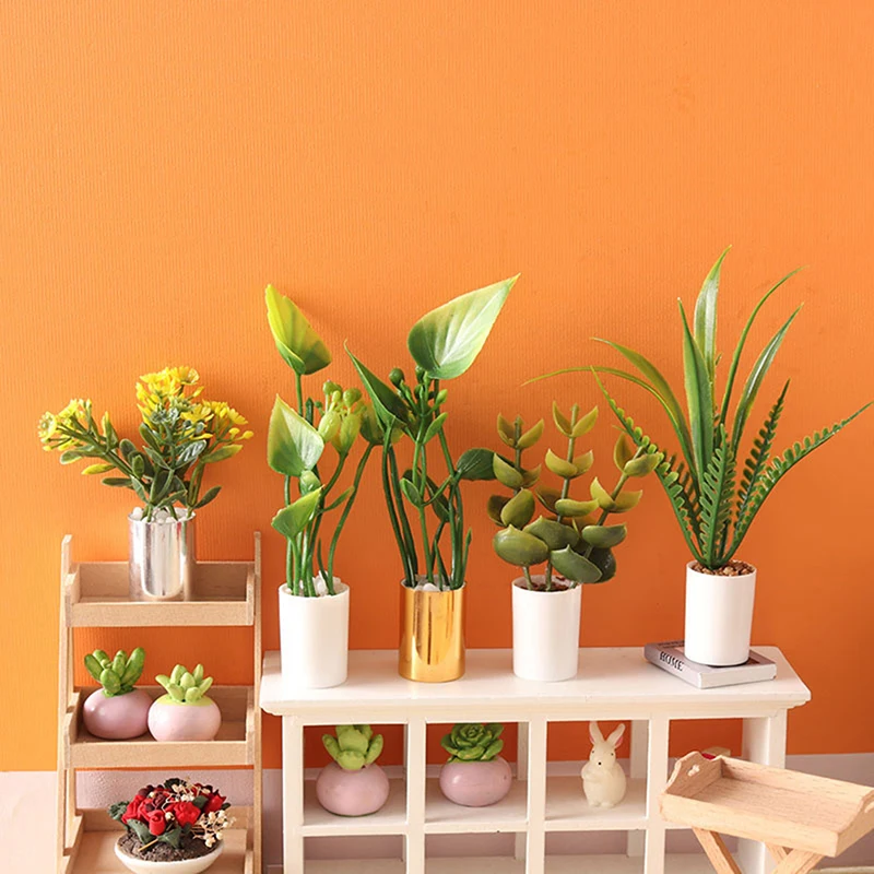 

Миниатюрный горшечный домик для кукольного домика в масштабе 1:12, горшок для растений с зелеными листьями, бонсай, садовая модель для дома, украшение для игрового домика, аксессуары для кукольного домика