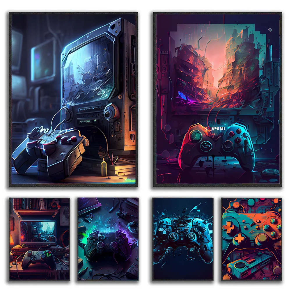 

80s Colorful Punk Neon Gamer Controller Cool Gaming Poster for Wall Art Esports Game Pictures Living Room Decor Canvas Paintings