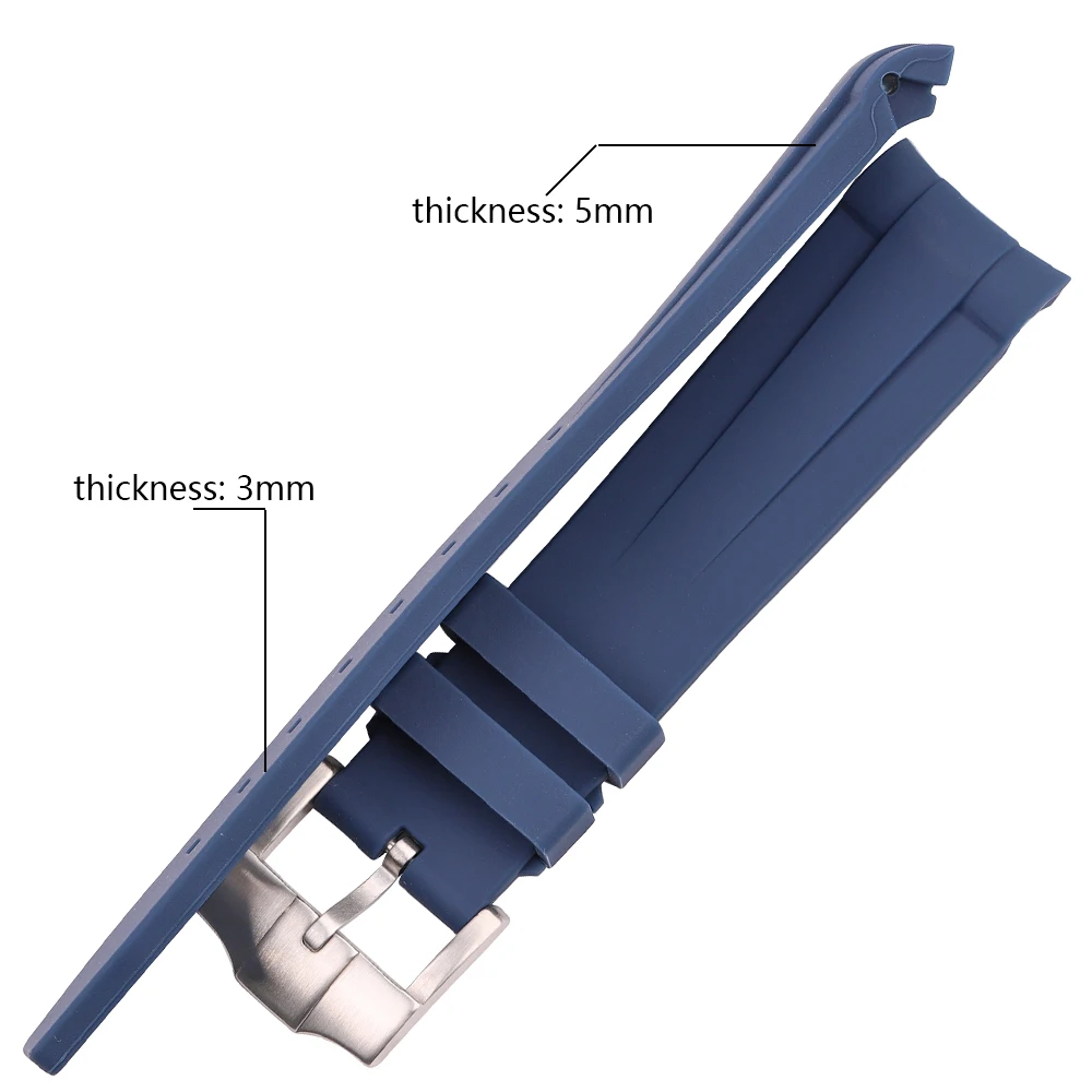 Rubber Watch Strap 20mm Curved End Soft Silicone Watchband Black Green Blue Diving Bracelet Wrist Band