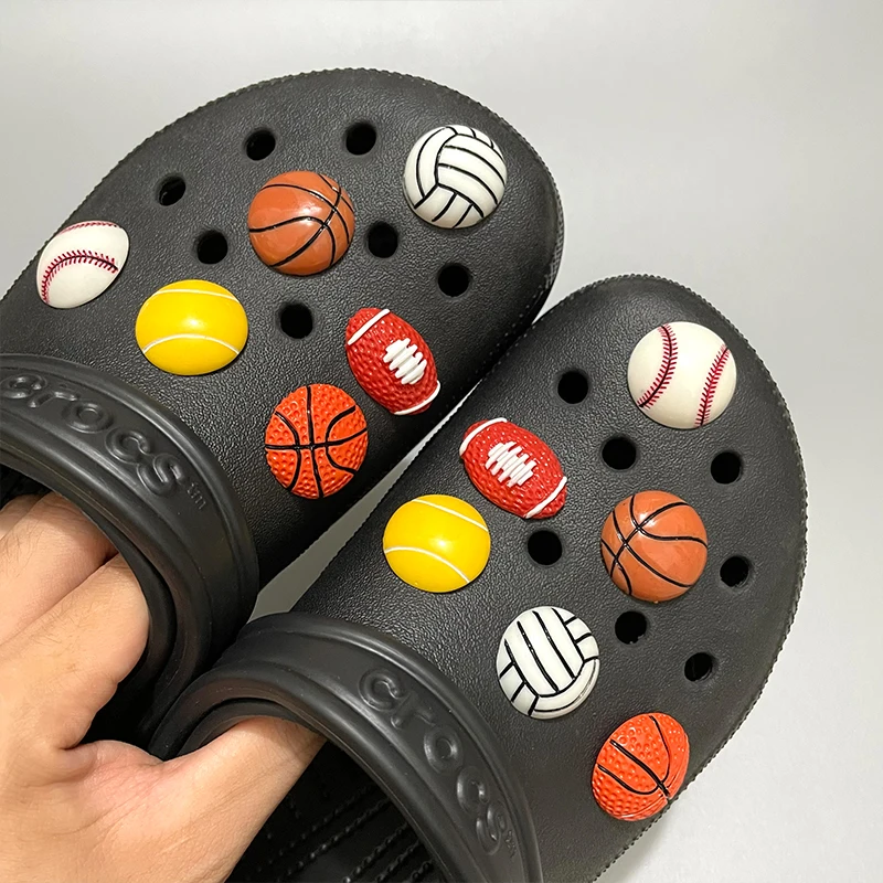 

New Design Crocs Charms Rugby Basketball Soccer Sport Badge Pins DIY Customize Kids Clogs Decorations Shoe Ornaments Accessories