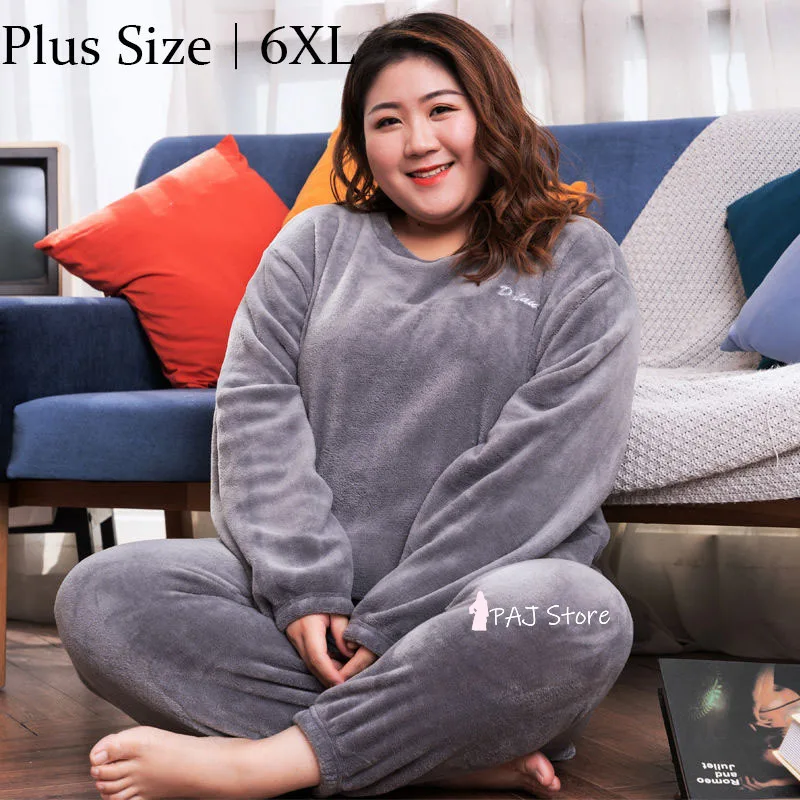 

6XL Large 5XL Flannal Warm Pajamas Set Ladies' Pyjamas Woman Nightgown Winter Home Clothes Loungwear Homewear Pajama