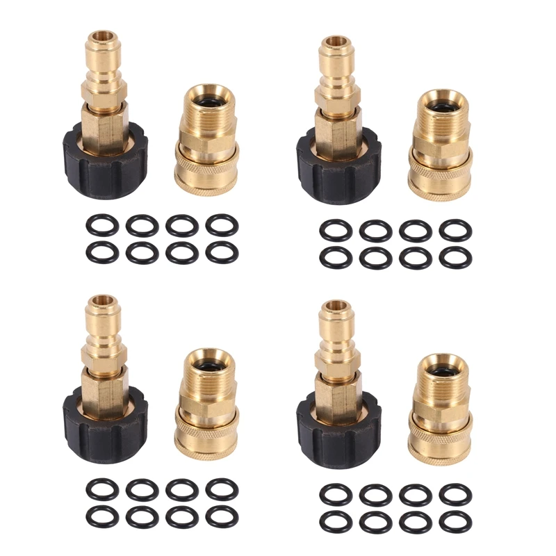 4X Pressure Washer Adapter Set,Quick Connector,M22 14Mm Swivel-M22 Metric Fitting,M22-14 Swivel+3/8 Inch Plug,5000 PSI