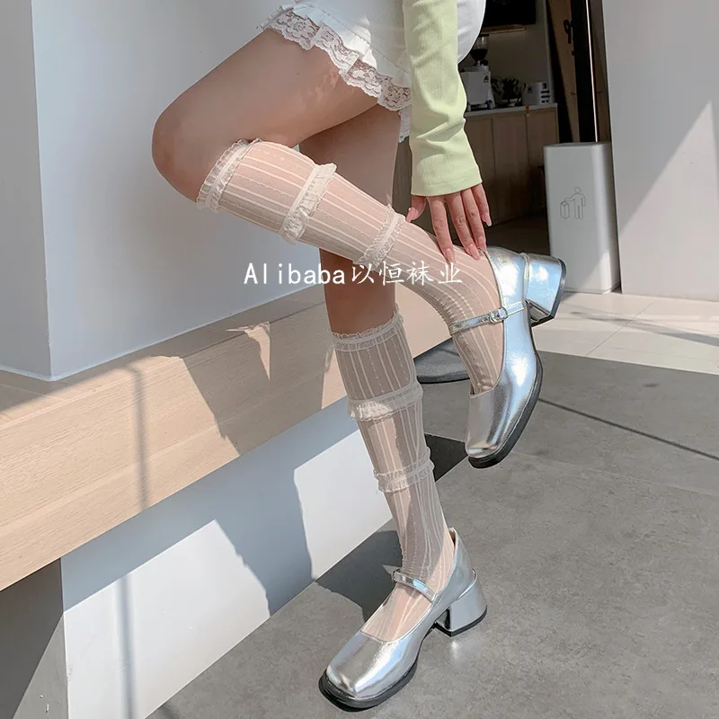 Japanese Three Net Yarn Socks Thin Layer Lace Style Restoring Ancient Ways Of Transparent Bud Silk  Socks In Lolita Sweet Girl