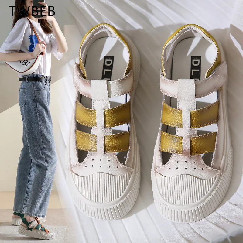 

Summer Ladies Platform Sandals Hollow Out Breathable Comfortable Fashion Roman Flat Shoes Casual Femme Sandals 2022 Handmade