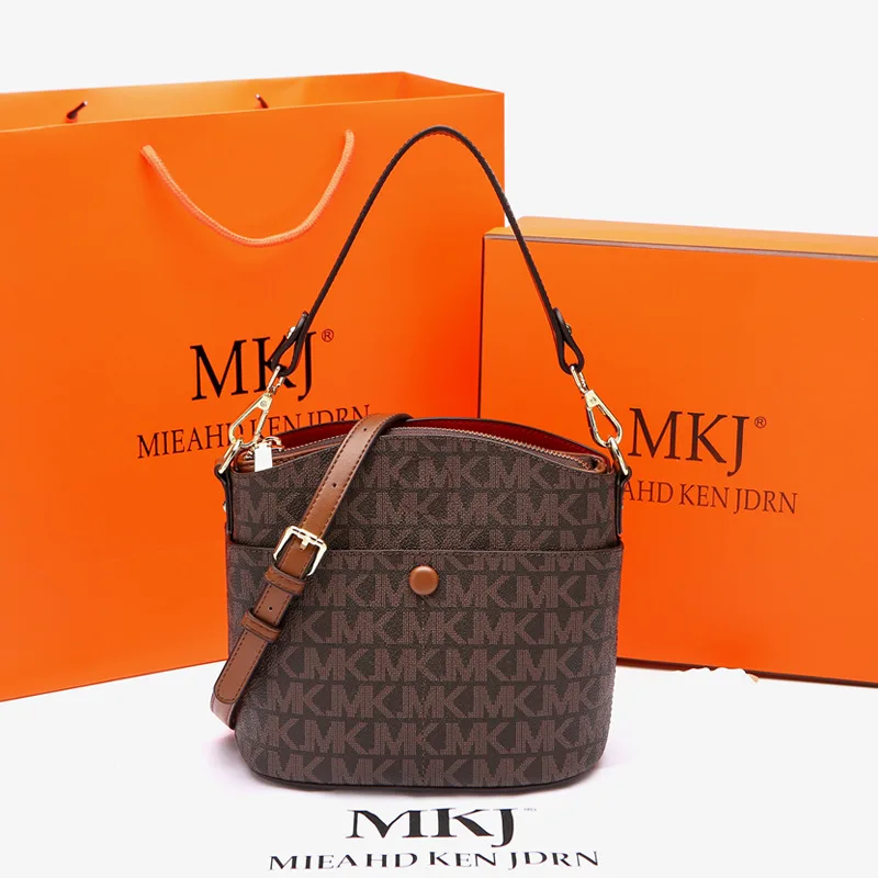 

MKJ 2023 New Fashion Star Women's Brand Handbag with Luxury High-quality Leather Design Ladies Cowhide Bucket Shoulder Bag