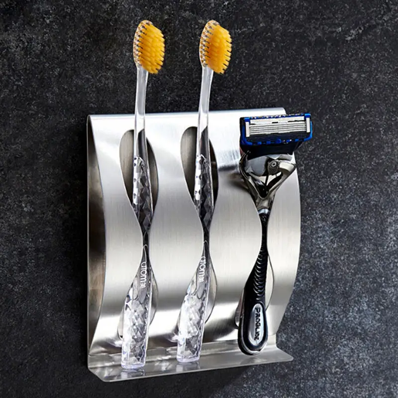 

1Pcs Stainless Steel Wall Mount Toothbrush Holder 3/2 Hook Self-Adhesive Tooth Brush Organizer Box Bathroom Accessories