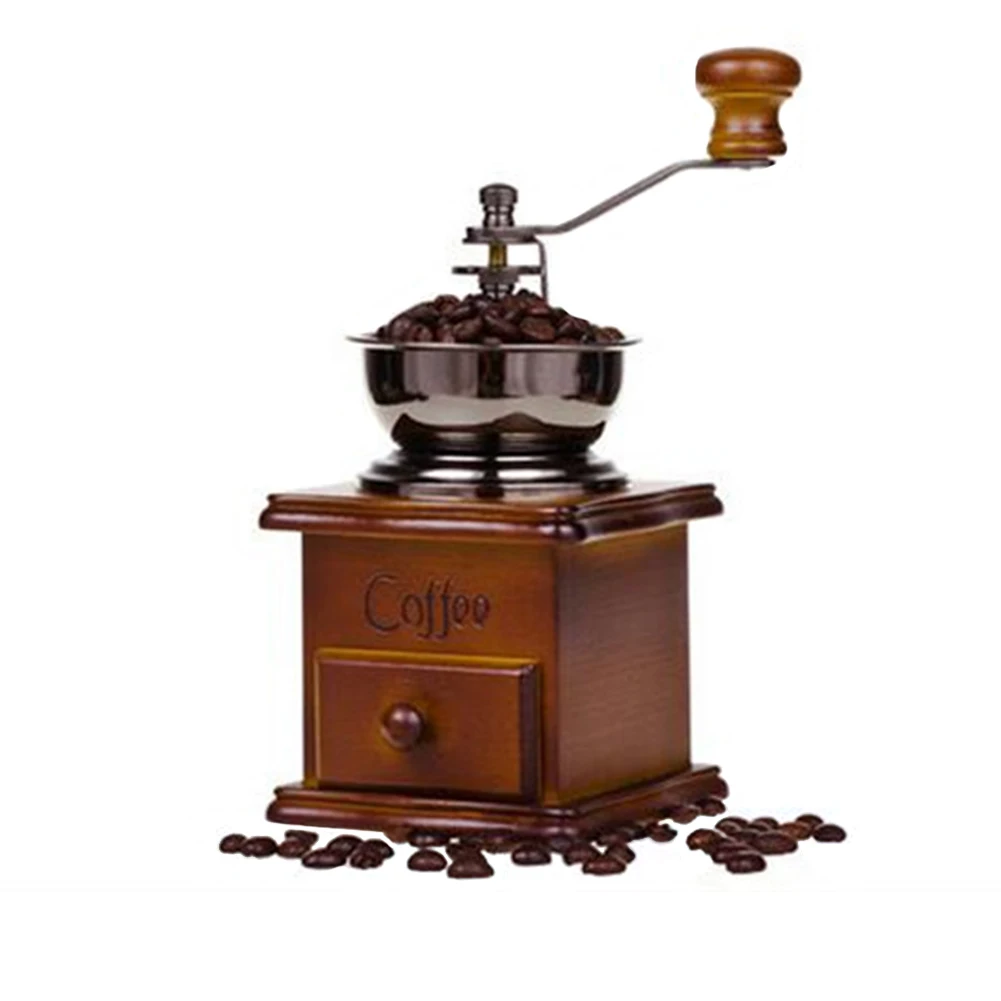 

Retro Mini Coffee Grinder Manual Espresso Coffee Maker Wooden Handle Metal Coffee Bean Spice Burr Mill Coffee Accessories