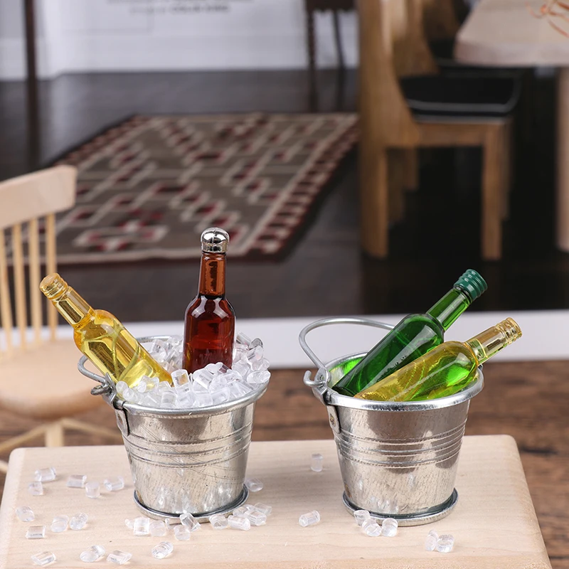 

1/12 Dollhouse Miniature Accessories Mini Bucket Ice Beer Bottles Glasses Model Simulation Toys For Doll House Decoration