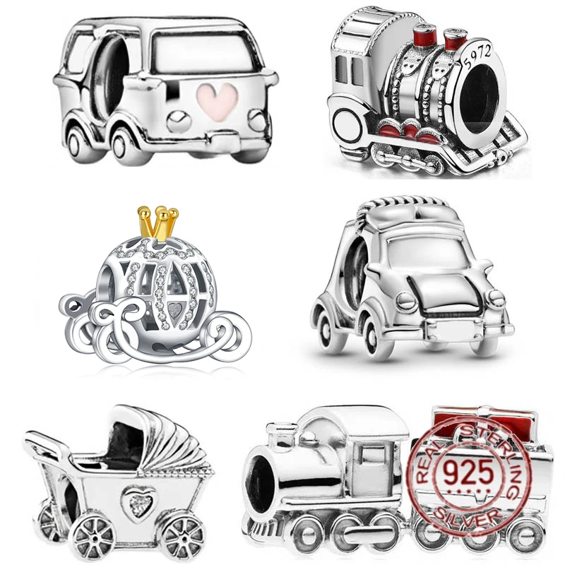 

Cartoon Car Charm Sterling Silver 925 Train Pumpkin Car Beaded Fit Women Snake Bracelet Luxury Jewelry Charms