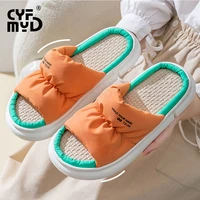 breathable flax womens slippers for indoor female slippers fashion open toe home floor slides non slip mute lovers slippers