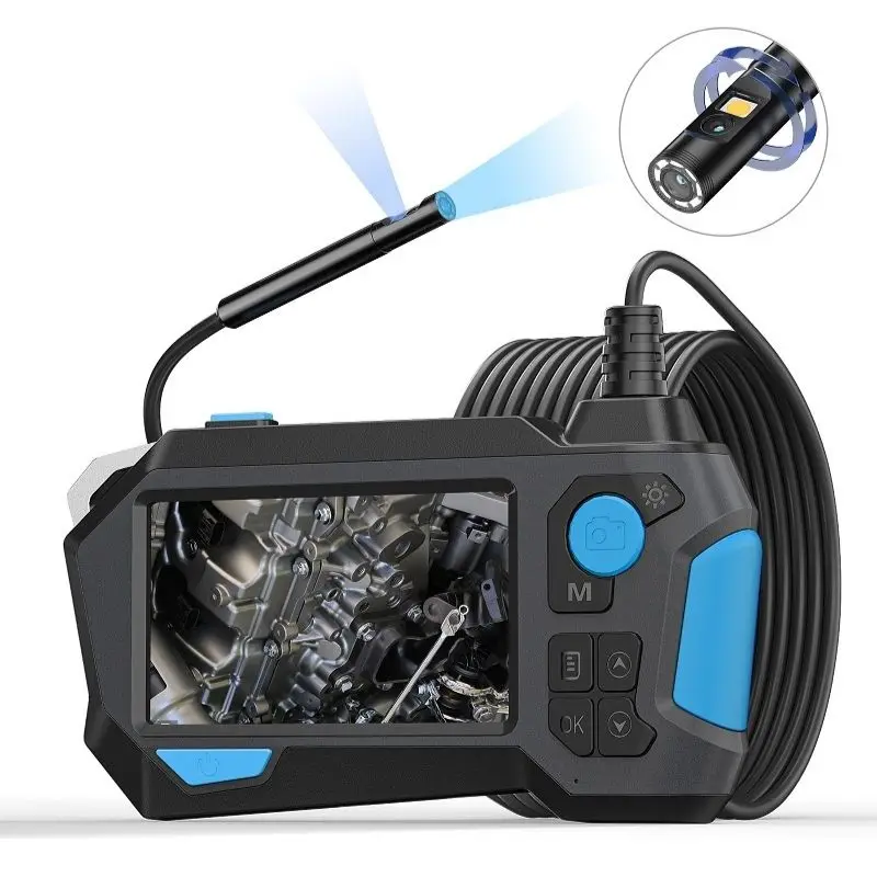 

360° Auto Rotation Industrial Endoscope Camera 4.5'' IPS Screen Dual Lens 360 Degree Steering Inspection Borescope 9 LEDs 32GB