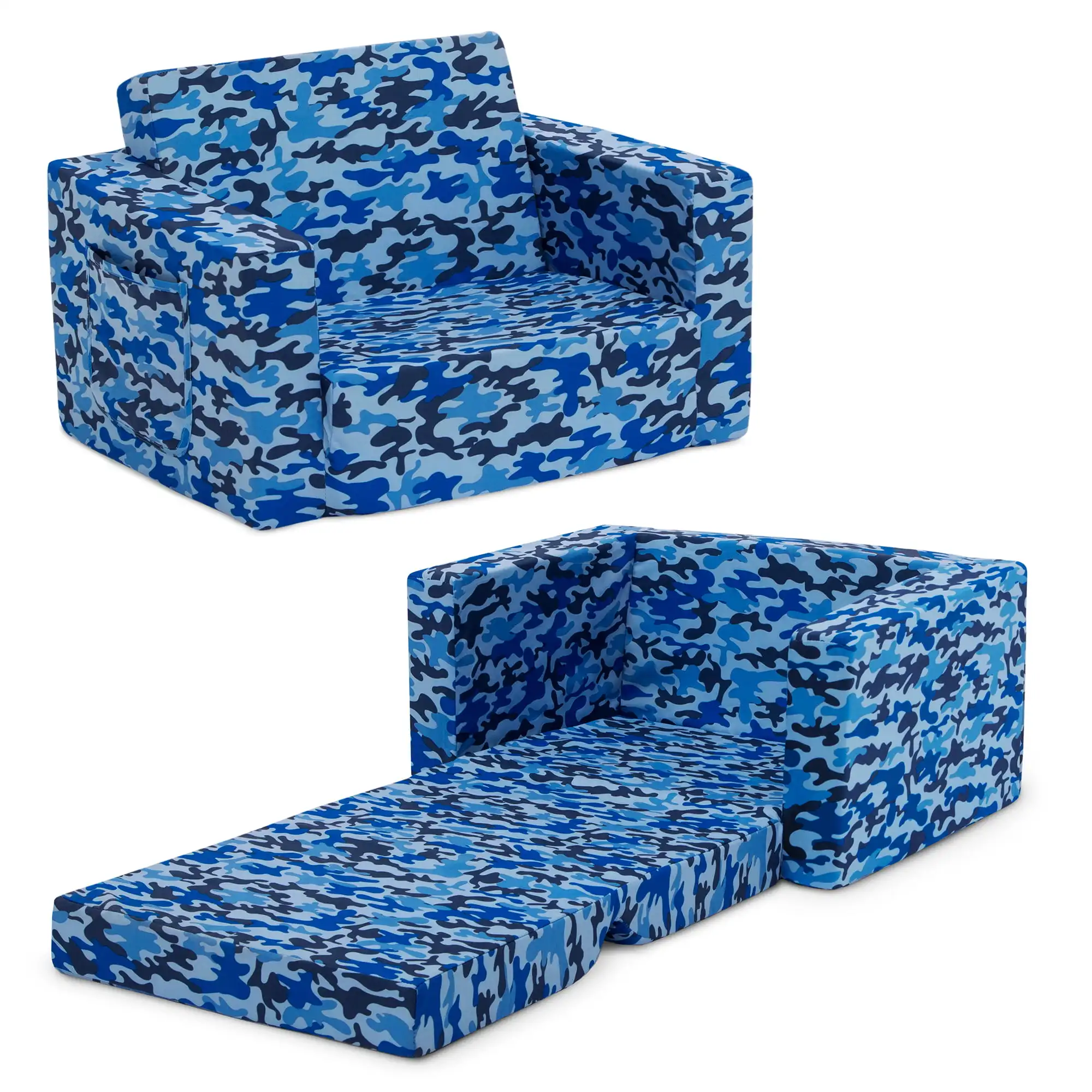 

Cozee Flip-Out Chair - 2-in-1 Convertible Chair to Lounger for Kids, Blue Camo