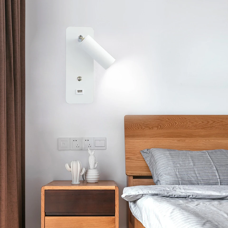 

Светодиодные Настенные светильники с выключателем и USB-интерфейсом, модная настенная лампа белого и черного цвета, светильник для коридора,...