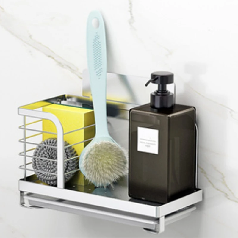 

SEWS-Kitchen Sink Caddy Sponge Holder Dish Brush Storage With Drain Tray, Countertop Sponge Brush Rags Soap Holder