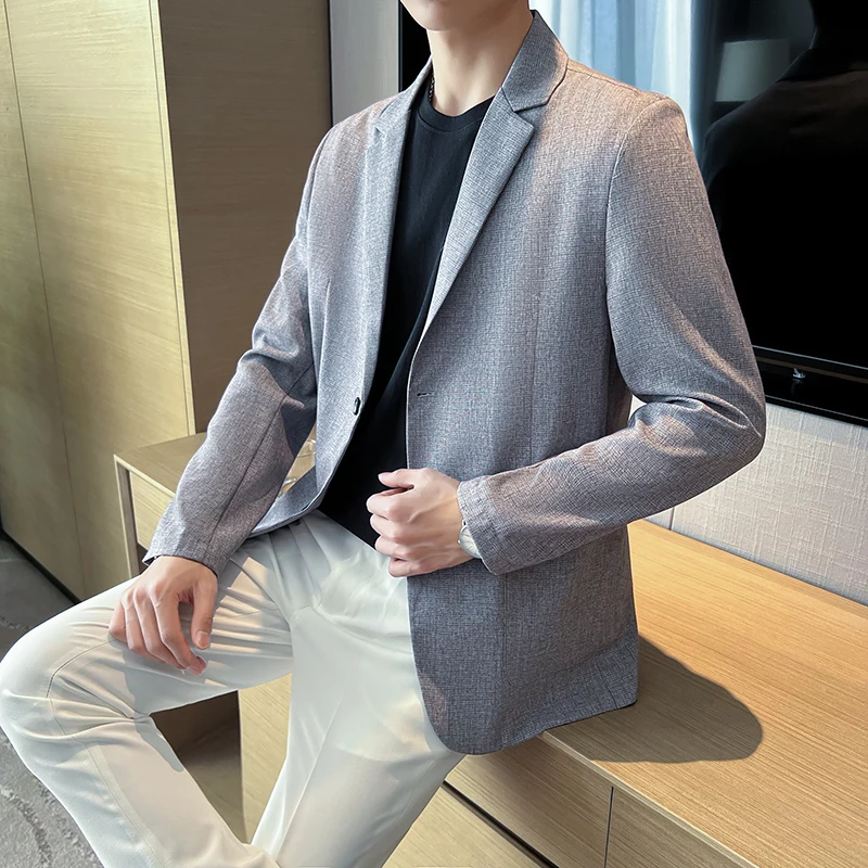 

Мужской облегающий пиджак, модный однотонный деловой пиджак в итальянском стиле, Повседневный дышащий пиджак в Корейском стиле, весна