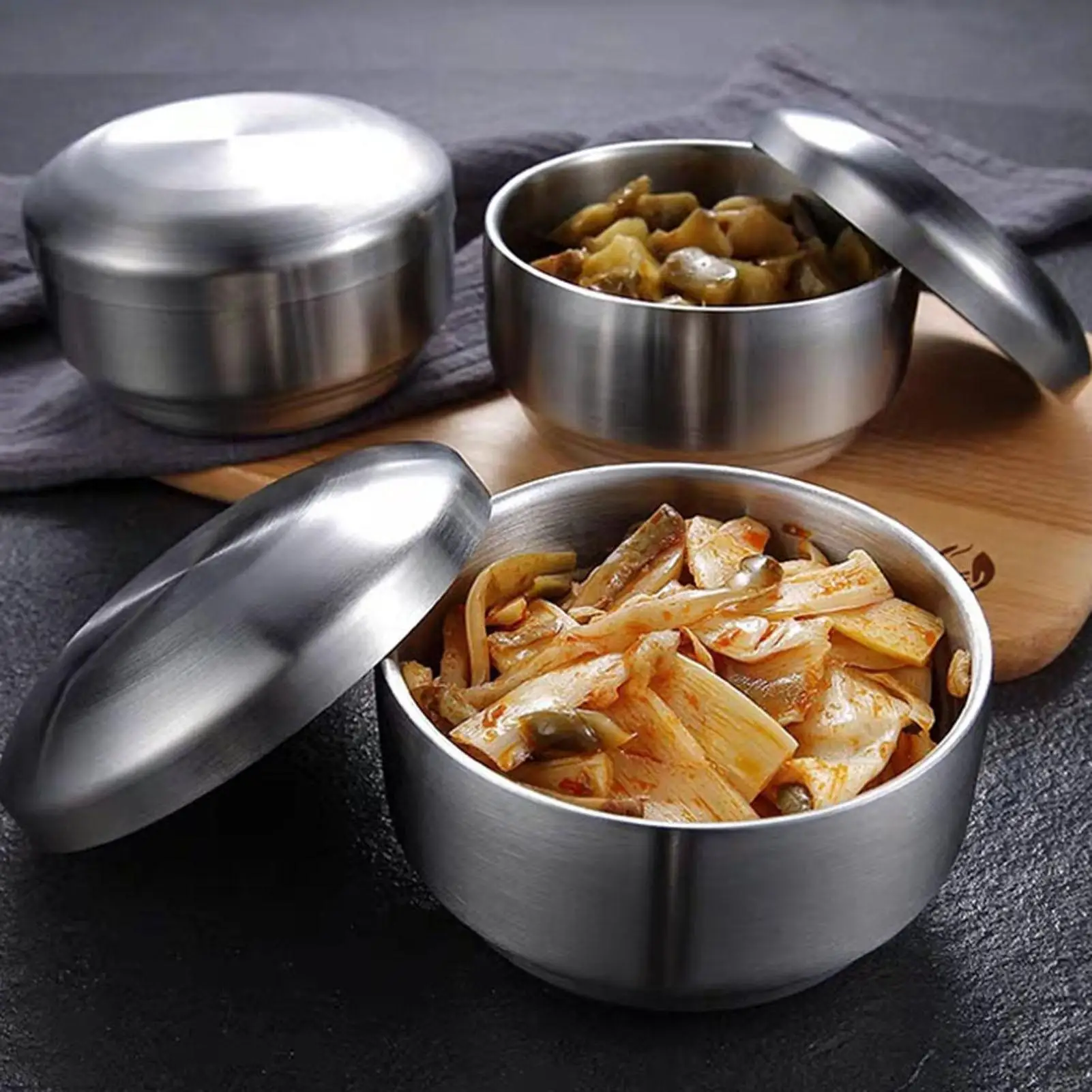 

Stainless Steel Bowl Korean Big Cooked Rice Bowl with Cover 10.4 x 6.5cm Kimchee Thickening Baby Children Bowl Kitchen Tableware