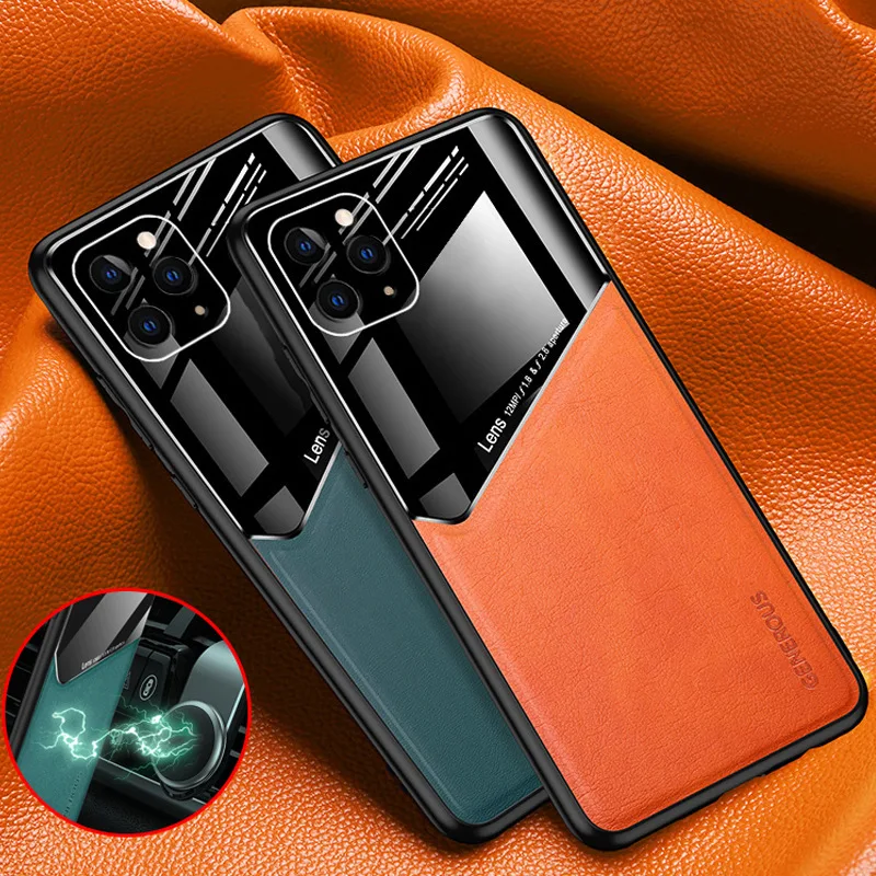 

Luxury Business style Magnetic Holder Leather Texture phone case For iPhone 13 11 12 Pro XS Max X XR 7 8 Plus Shockproof Cover
