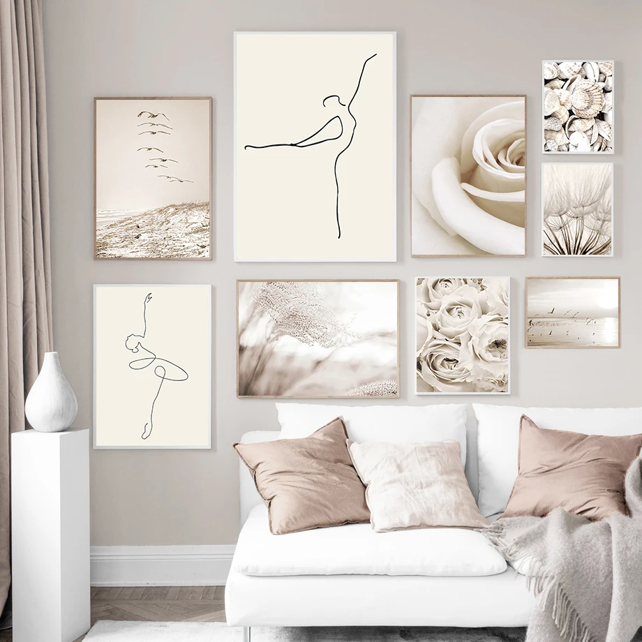 

Modern Simple Rose Line Dancer Picture Nordic for Living Room Art Wall Canvas Poster Home Decoration Bedroom Canvas Painting
