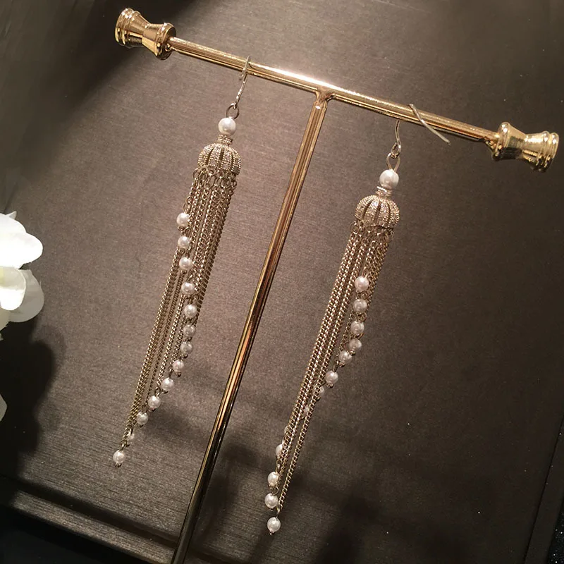 

Korean Fashion Women Earring Luxury Retro Aros With Long Tassel Pearl Ornament Aretes Charm Lady Wedding Gift Vintage Jewelry