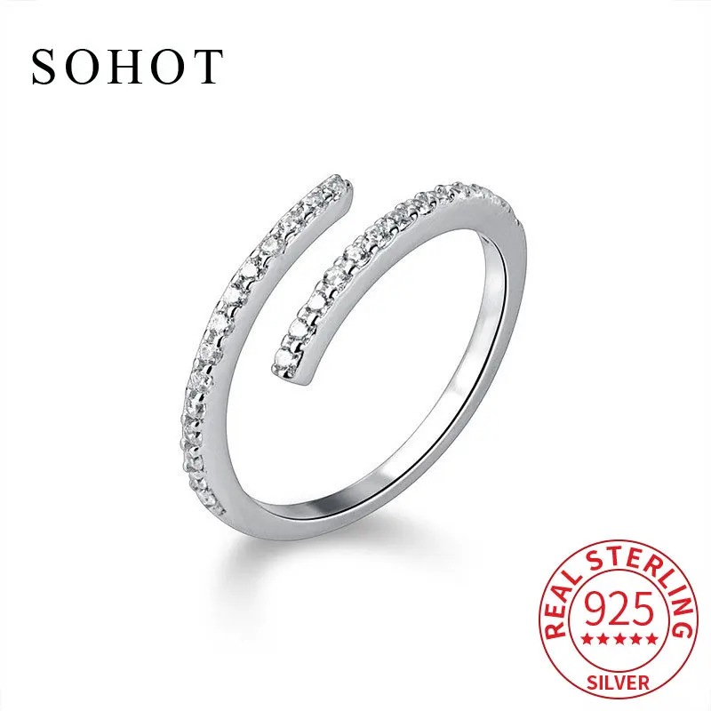 

Fashion 925 Sterling Silver Zircon Geometric Adjustable Ring For Women Party Fine Jewelry Minimalist Accessories Gift