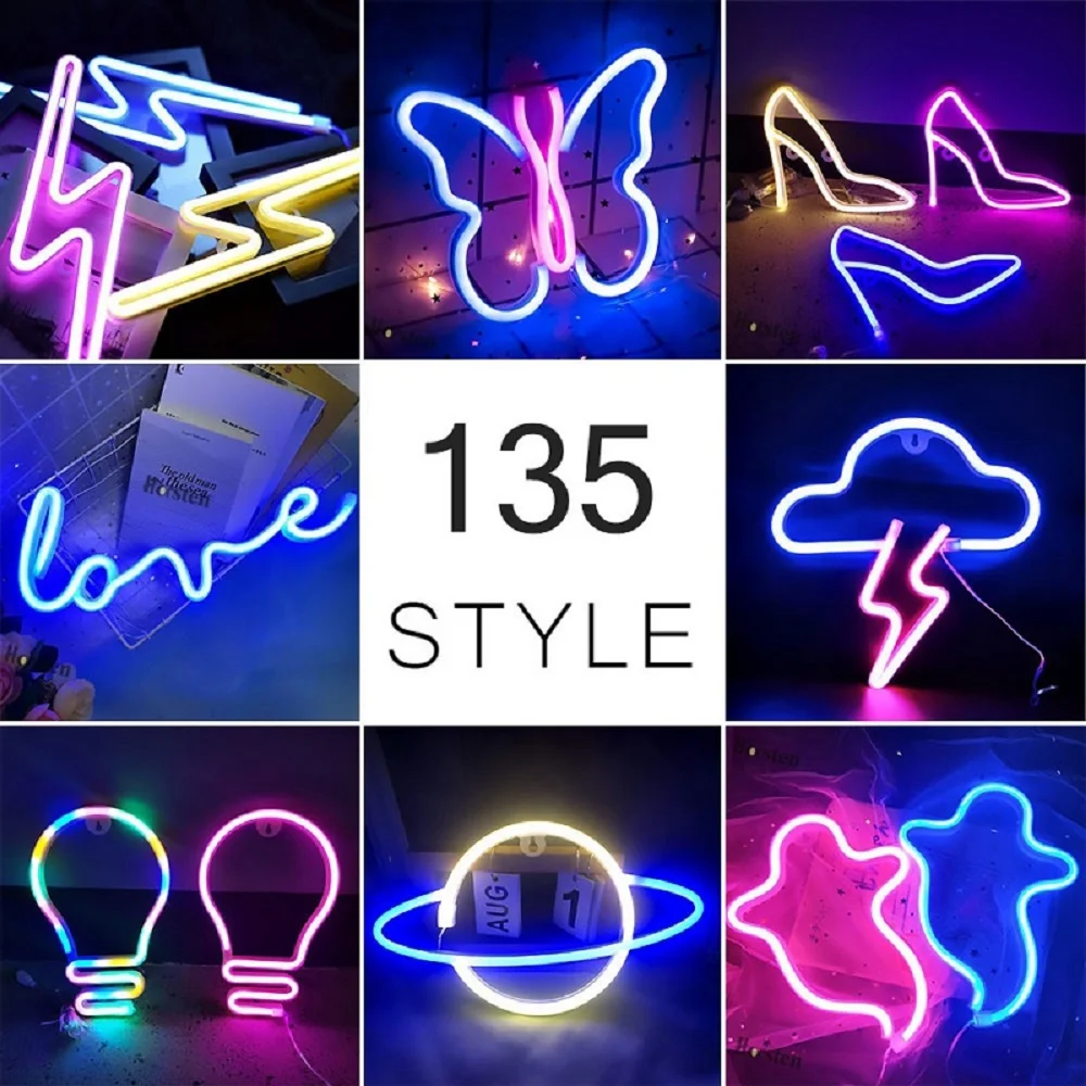 

Wholesale Led Neon Lights Wedding Deco Neon Sign For Home Room Wall Birthday Party Night Light Luminous Signs D402-15GP