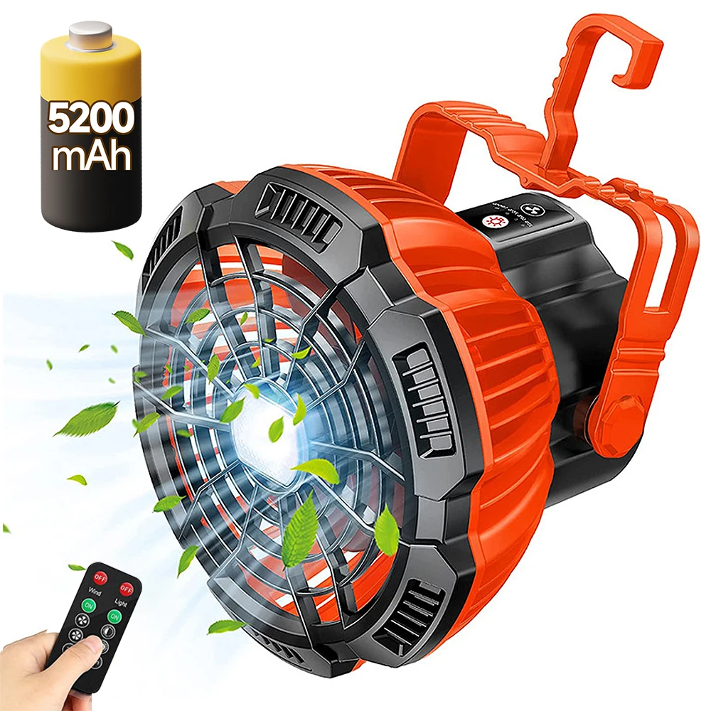 

5200mAh LED Camping Fan Light Outdoor Lantern Fan Lamp Remote Control USB Rechargeable Portable Camping Tent Travel Power Bank