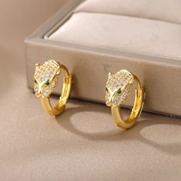 punk cz stone crystal panther hoop earrings for women gold animal leopard head earrings exaggerated jewelry gift bijoux femme