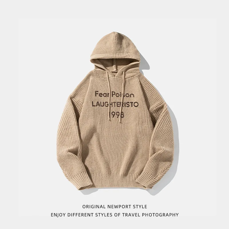 Japan fashion Retro Warm Hood Sweater Men's Autumn and Winter Loose COUPLE'S Knit Outerwear Heavy