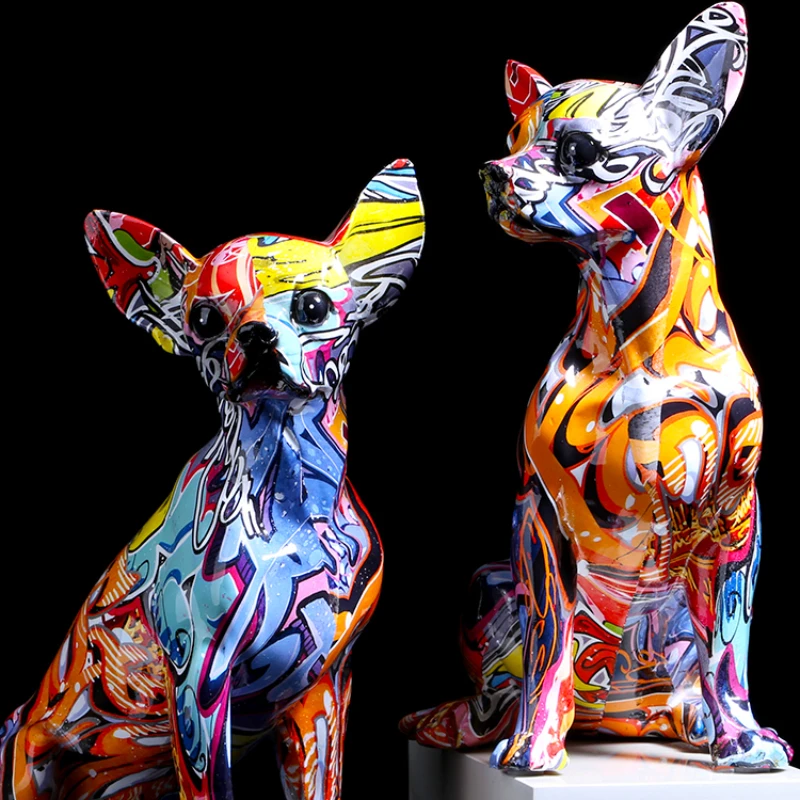 Simple Creative Color Bulldog Chihuahua Dog Statue Living Room Ornaments Home Entrance Wine Cabinet Office Decors Resin Crafts |