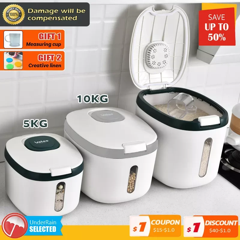 

Kitchen Container 5KG 10KG Bucket Nano Insect-Proof Moisture-Proof Rice Box Grain Sealed Jar Home Storage Pet Dog Food Store Box