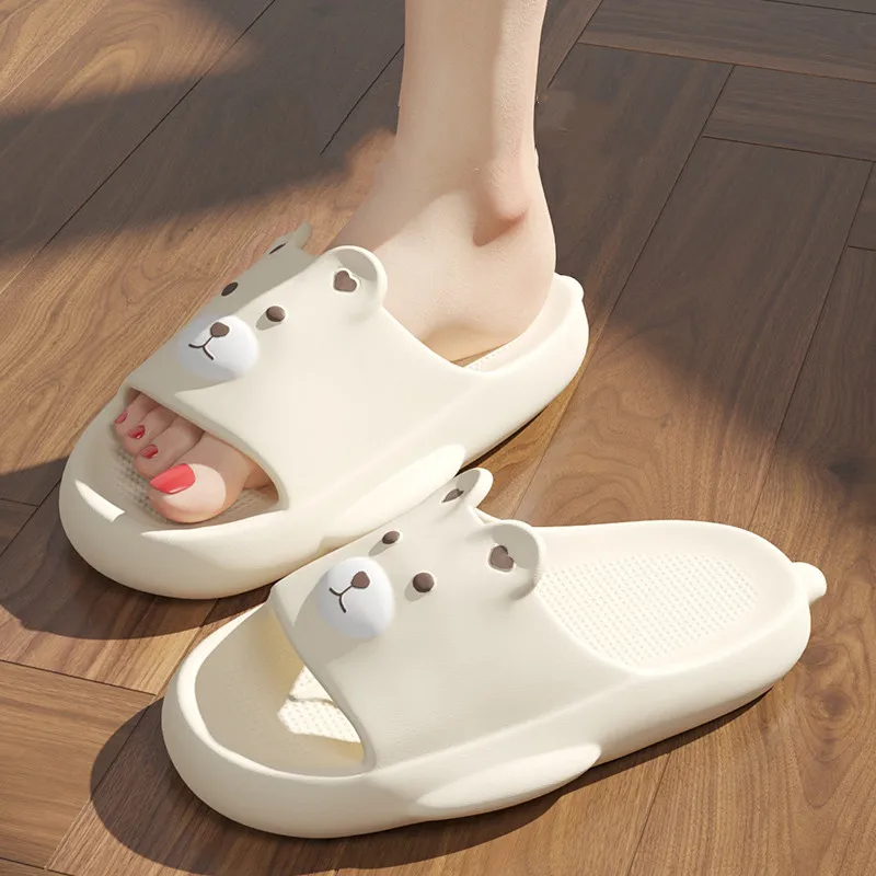 

Man Women Bear Slippers 2022 Summer Home Anti-skid Solid Color Couple Parents Kids Outdoor Cool Indoor Household Funny Slippers