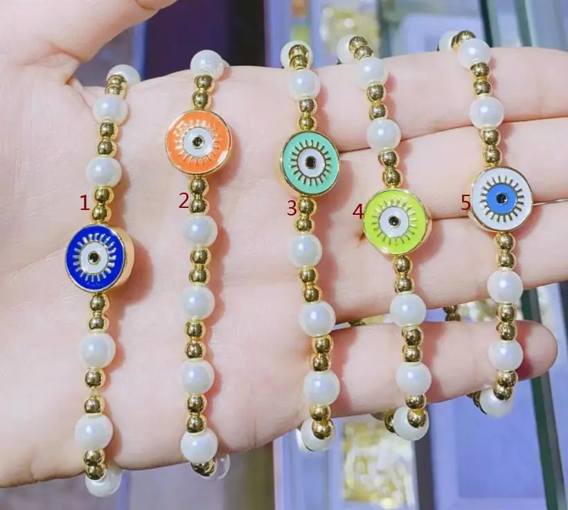 Медные эмалевые красочные браслеты от сглаза с сердцем для женщин жемчужные бусины браслеты аксессуары для подарка gh5d