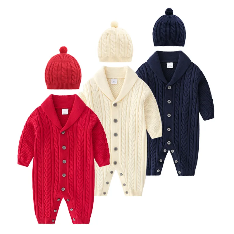 Baby Clothing Autumn and Winter Baby Sweater Lapel Twisted Boy Knitted Coat Western Sweater Bodysuit