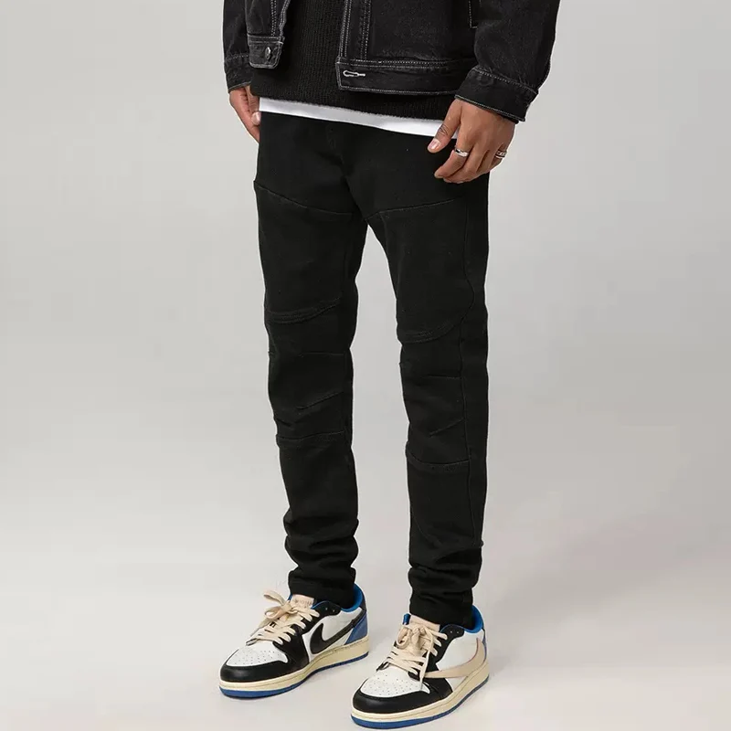 High Street Fashion Men Jeans Black Elastic Slim Fit Spliced Designer Biker Jeans Men Stretch Trousers Hip Hop Punk Pants Hombre